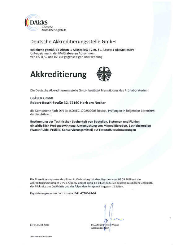 Akkreditierungs-<br>urkunde<br>ISO 17025 Deutschland<br>deutsche Version
